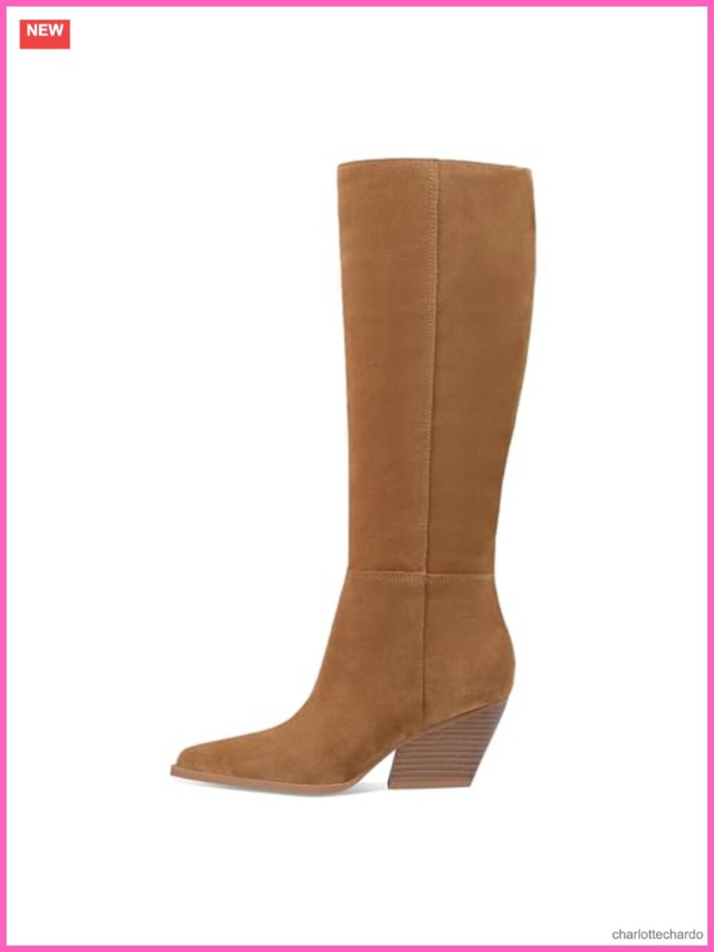 Suede Knee High Boots Chunky Heels Snip Toe Wide Calf